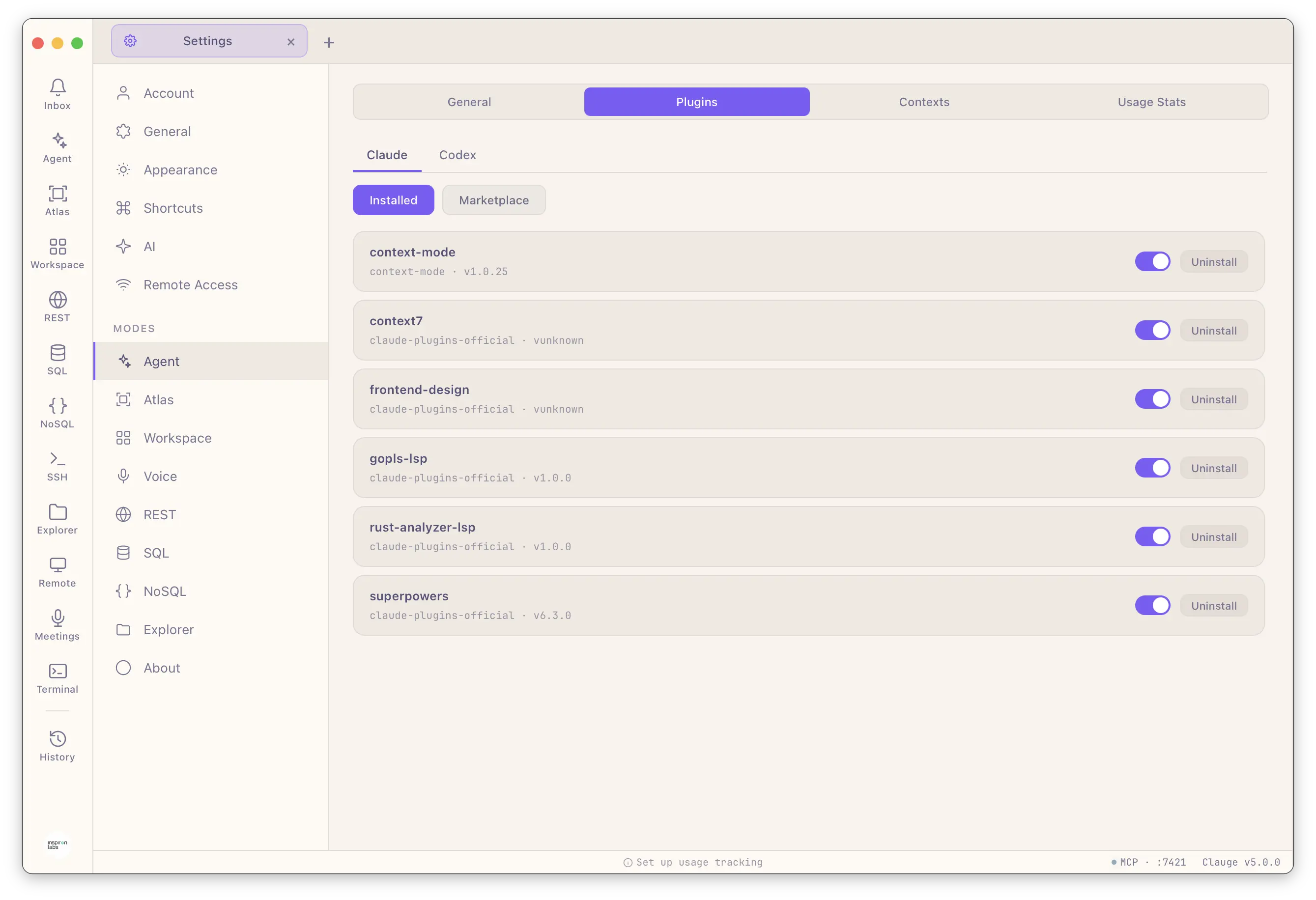 Agent Plugins — installed plugins for a provider